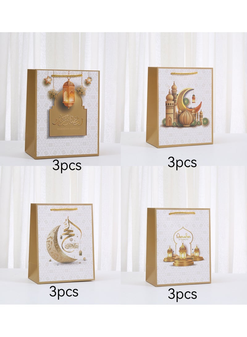 12 PCS Eid Mubarak Paper Gift Bags: 4 Styles Eid Party Decoration Paper Wrapping Bags - Prefect for Ramadan Treat Party Favors Supplies - Image 2